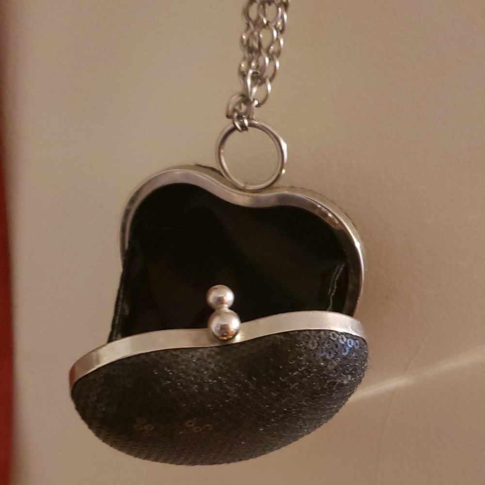 Tiny Black Heart Sequined And Silver Evening Bag. - image 2